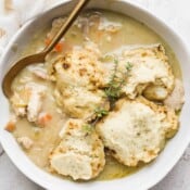 Bowl of chicken pot pie skillet.
