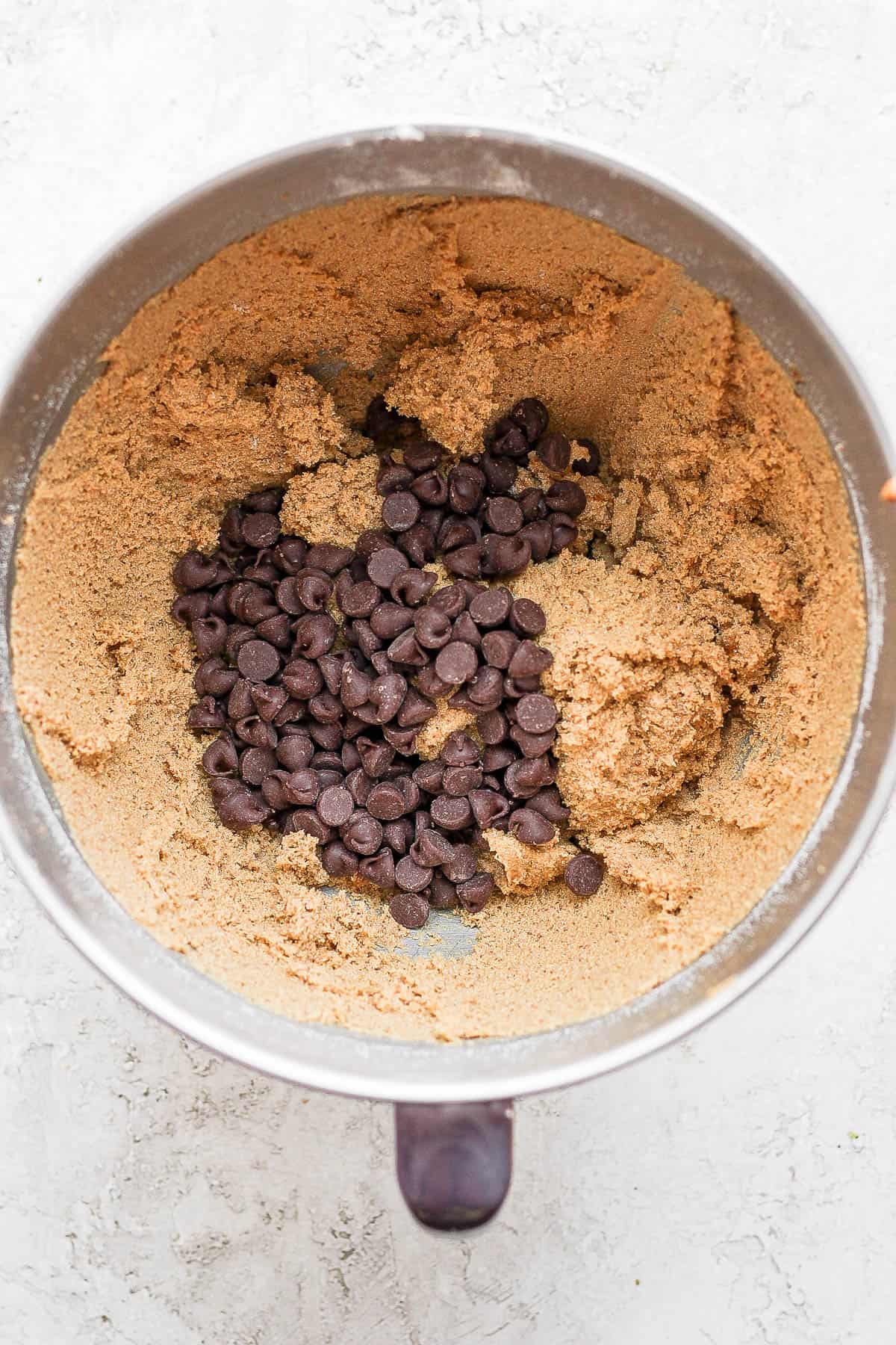 Paleo chocolate chip cookie dough with chocolate chips added.