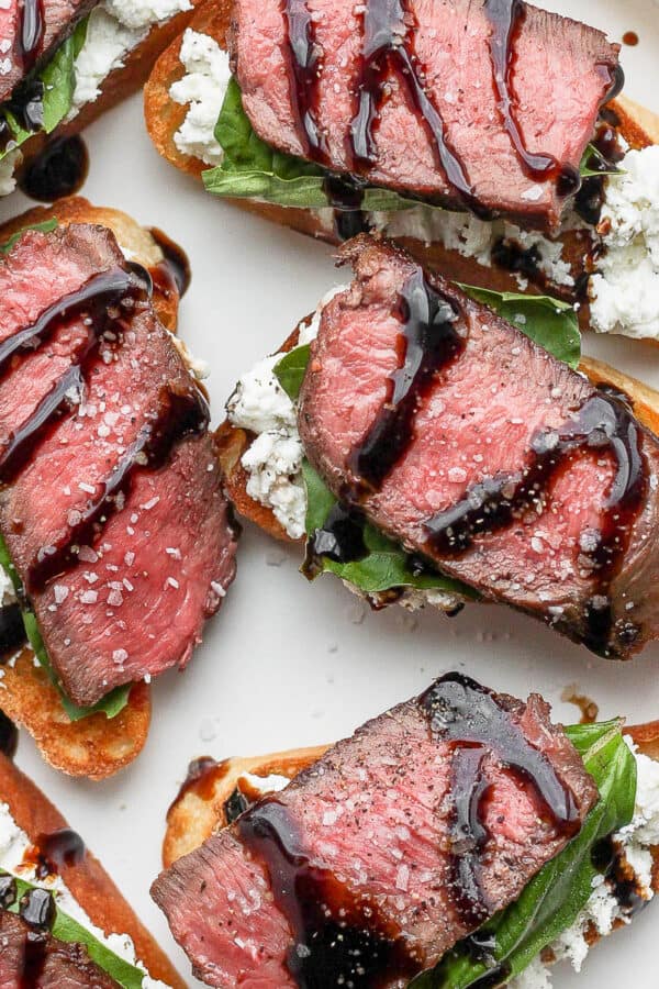 Plate of steak crostini.