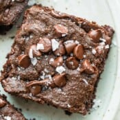 An almond flour brownie on a plate.