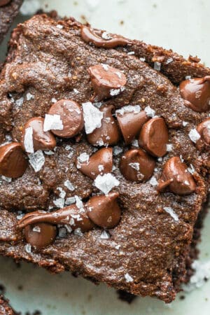 An almond flour brownie on a plate.