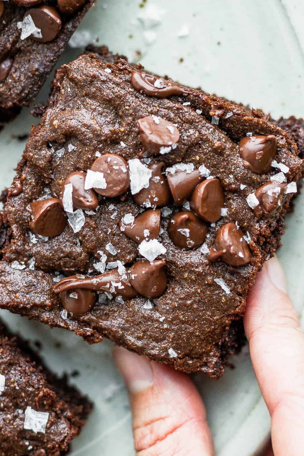 Close up of an almond flour brownie.