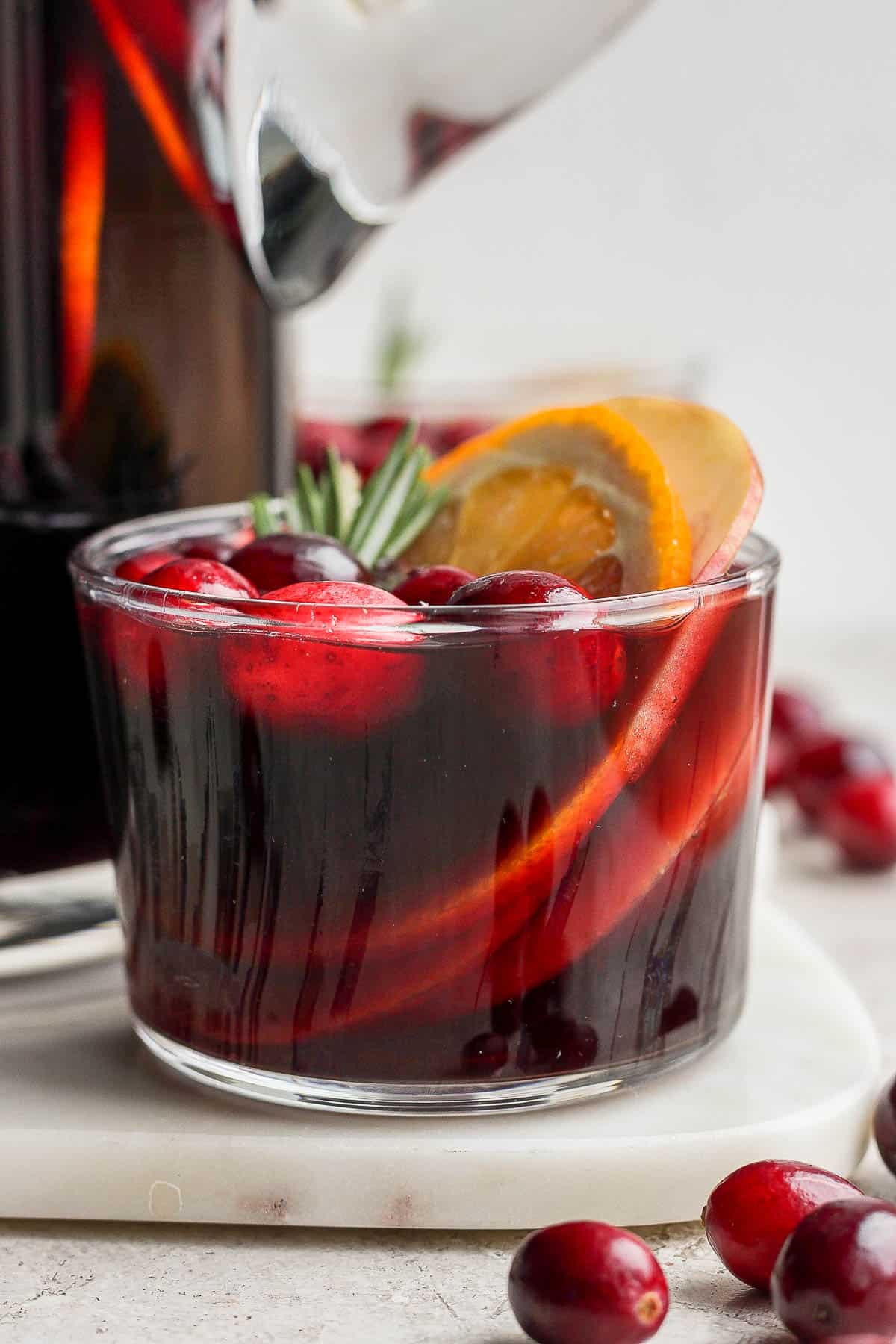 A glass of Christmas sangria.