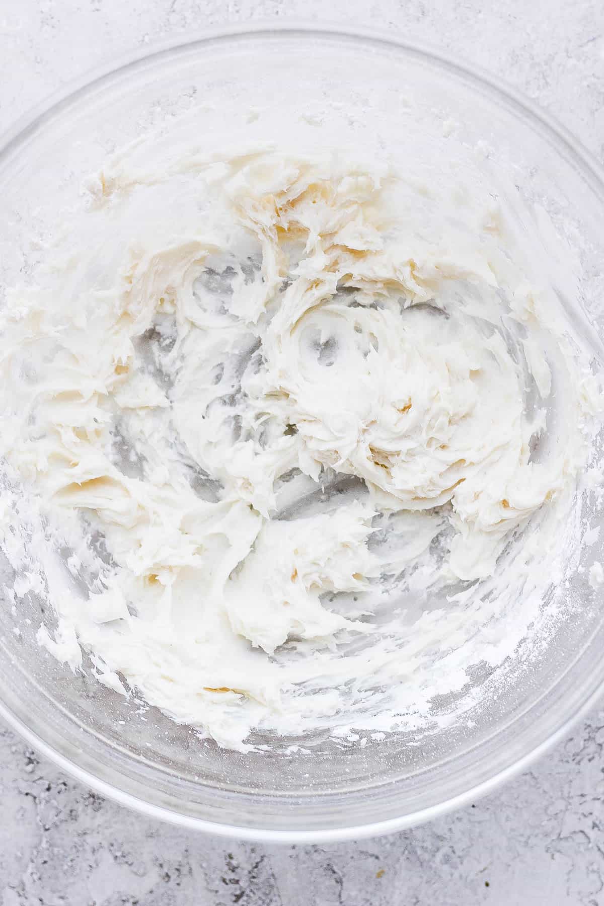 Dairy free frosting in a mixing bowl.