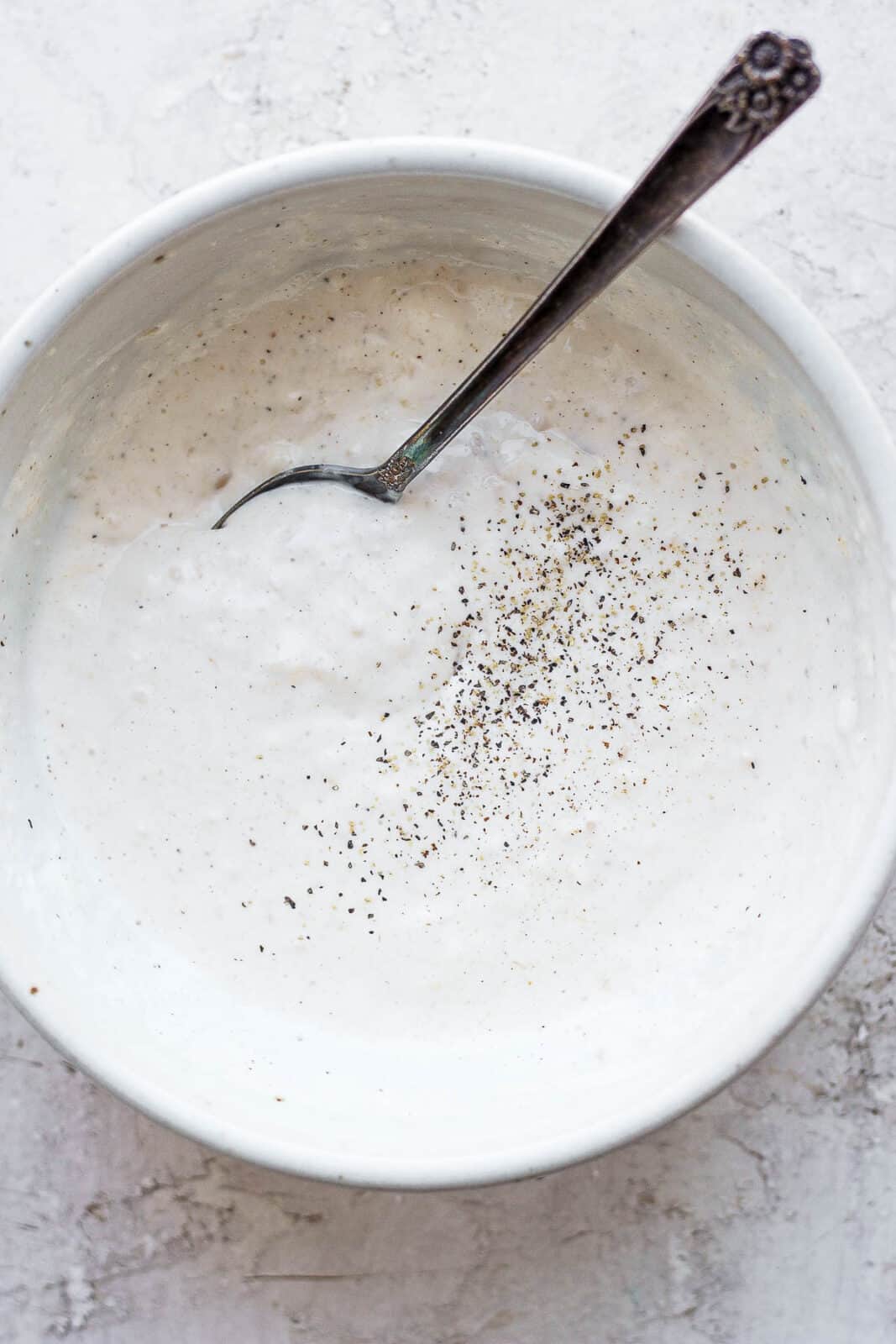 A bowl of homemade horseradish sauce.