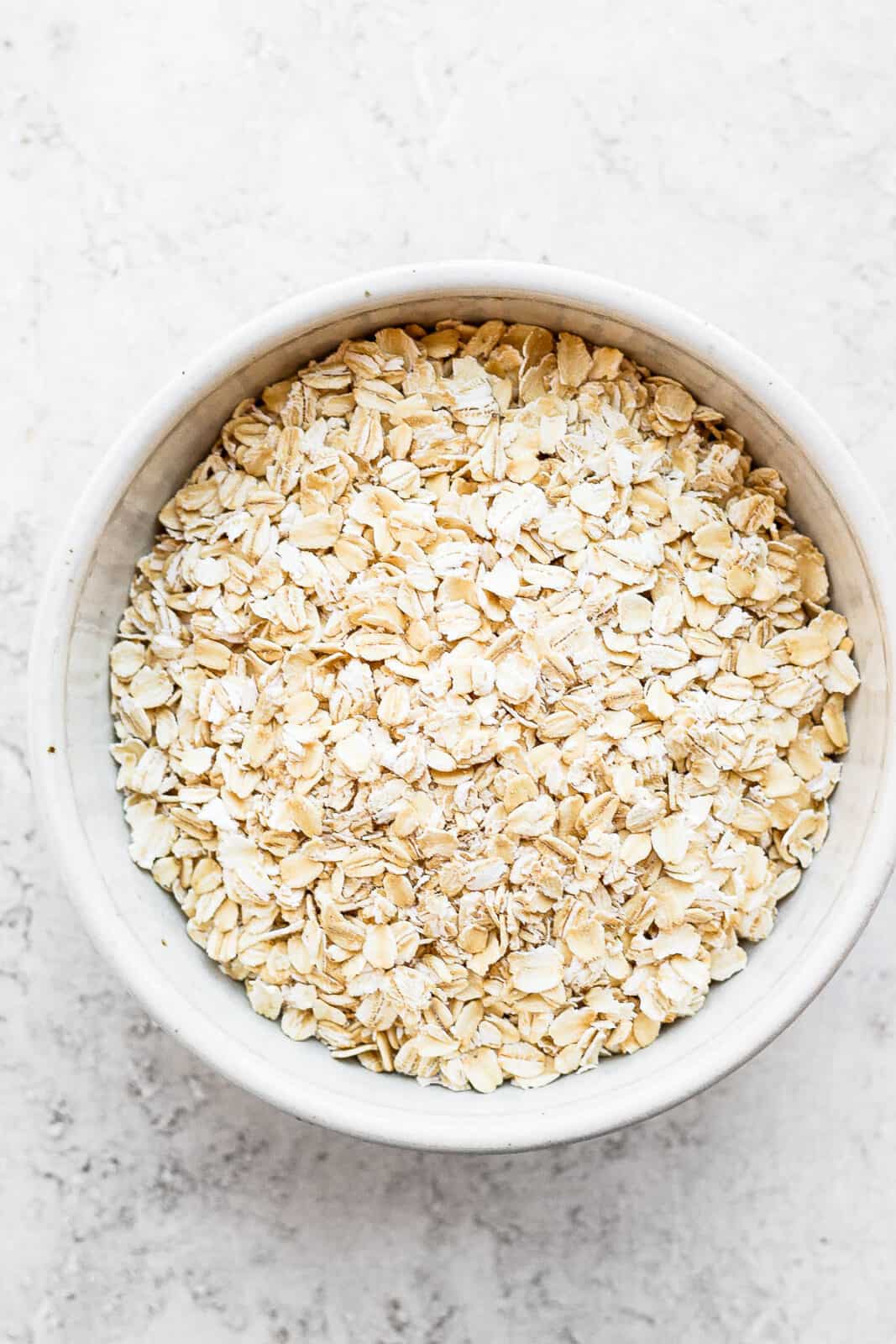 Old-fashioned oats in a bowl.