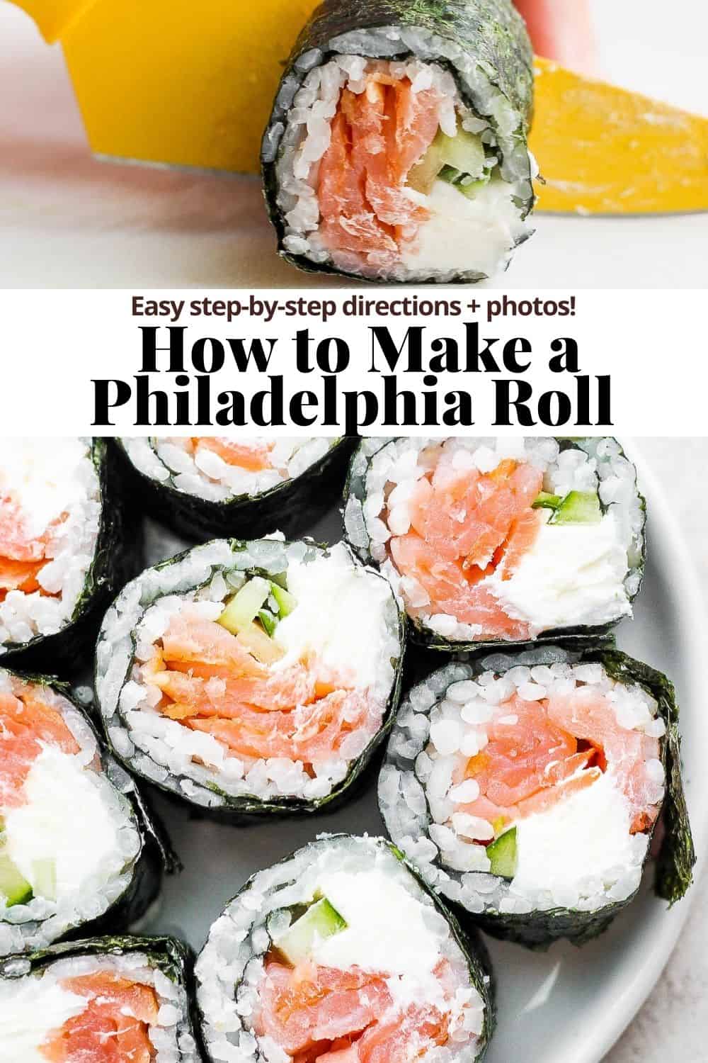 Pinterest image for a philadelphia roll.