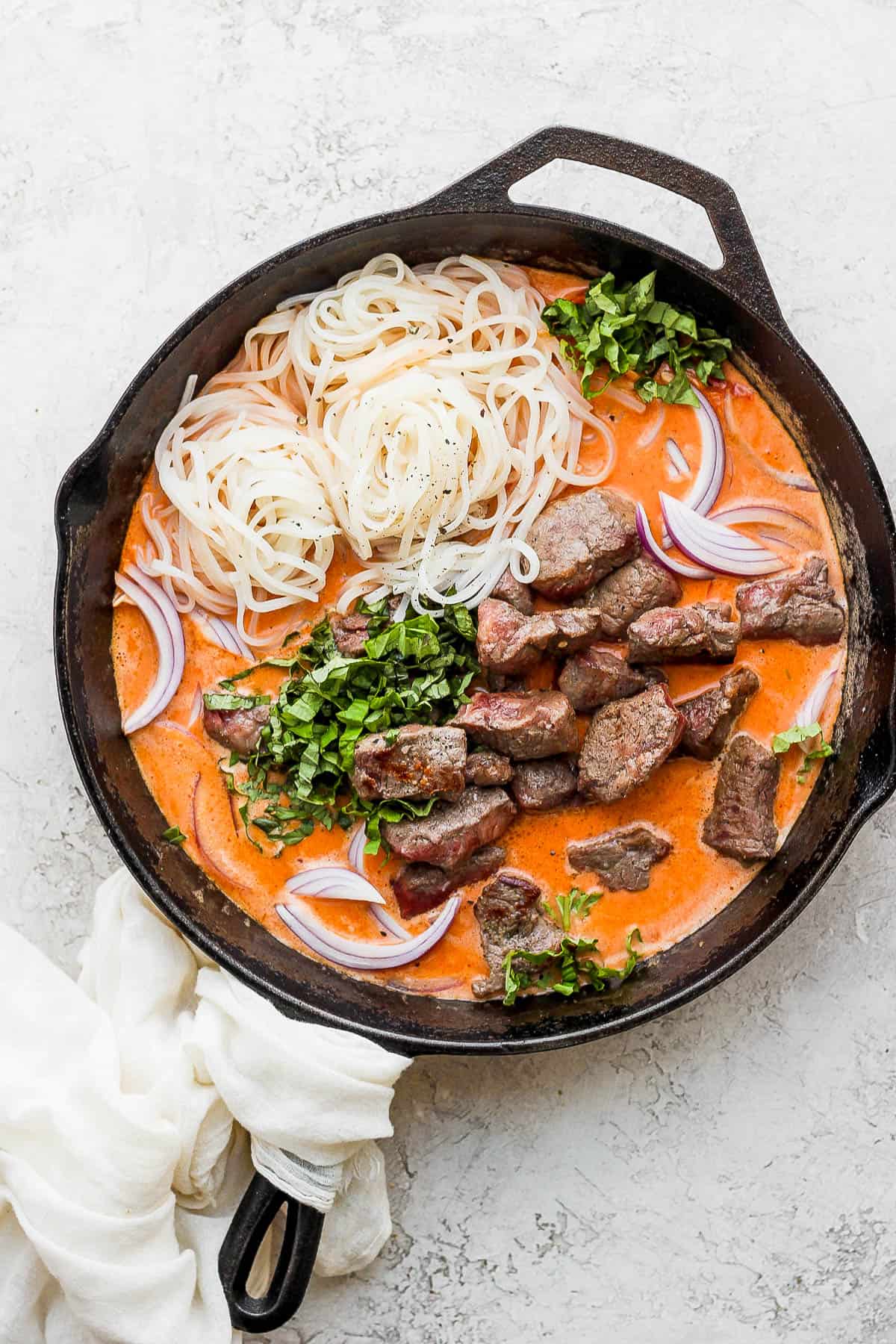 Saucy Beef Curry + Noodles - The Wooden Skillet