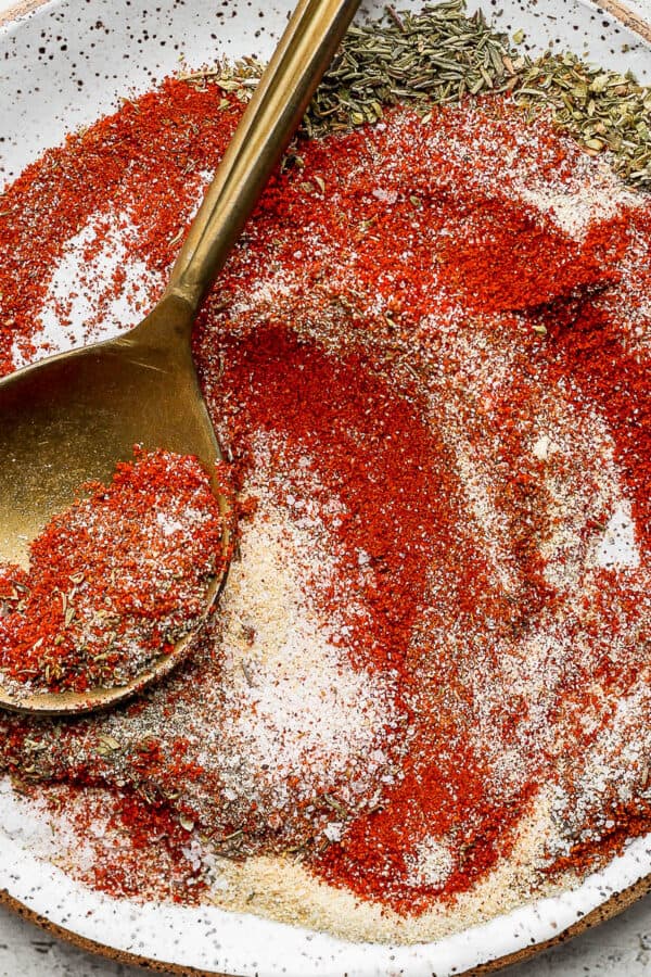 Plate of homemade blackened seasoning.