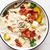 Bowl of cheeseburger soup.