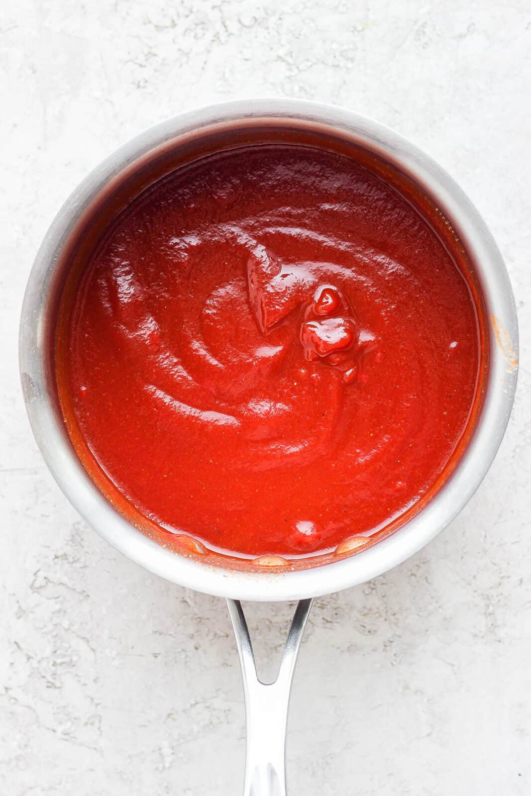 Homemade BBQ Sauce in a saucepan.