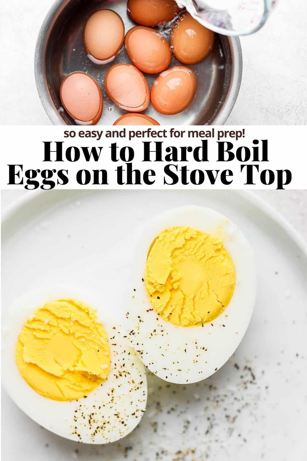 Pinterest image for how to hard boil eggs on the stove top.