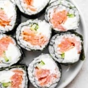 Plate of Philadelphia rolls.