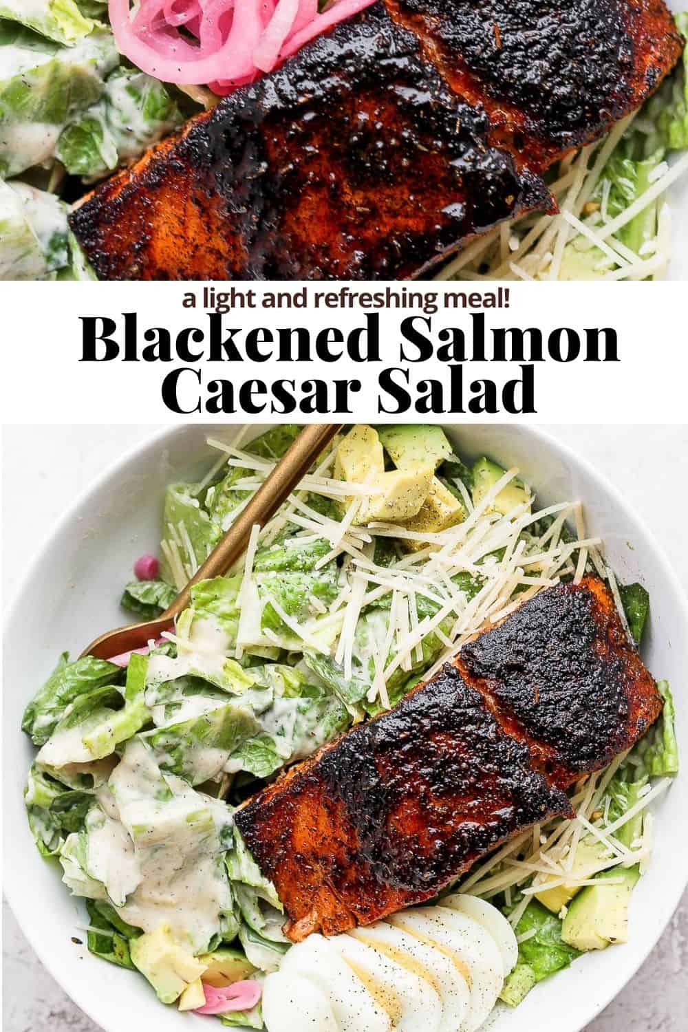 Pinterest image for salmon caesar salad.