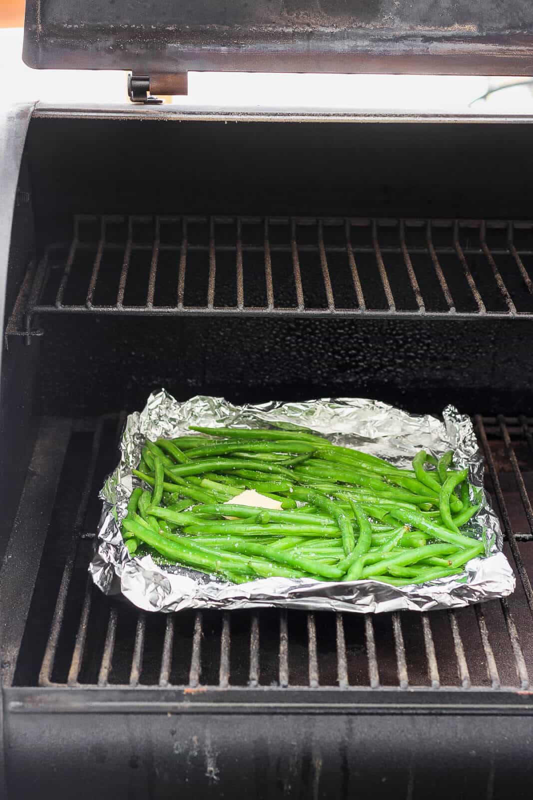 Green beans on the smoker. 
