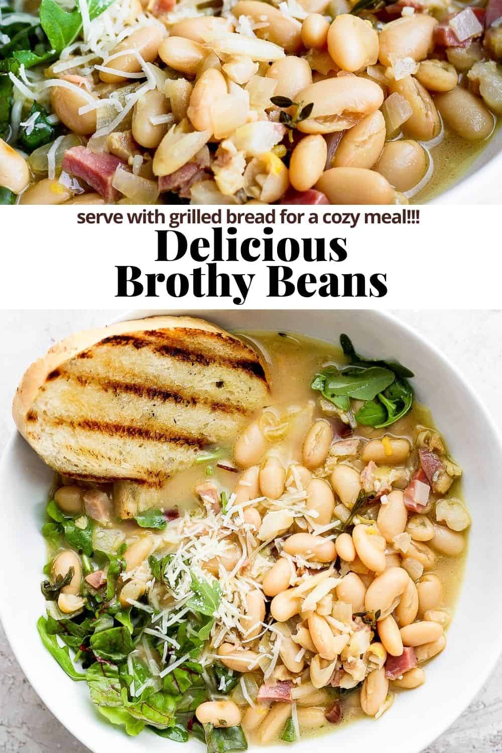 Pinterest image for brothy beans.