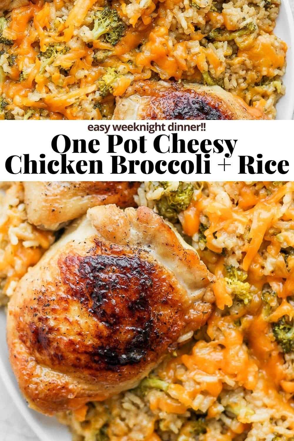 Pinterest image for cheesy chicken broccoli and rice.