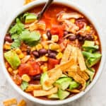 Bowl of chicken tortilla soup.