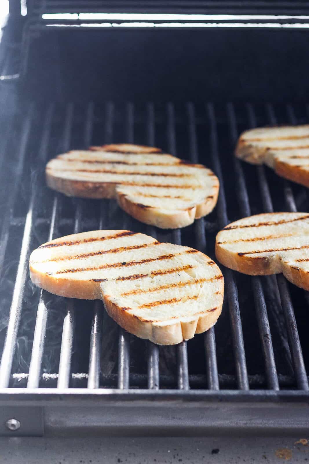 Grilled bread on the grill.