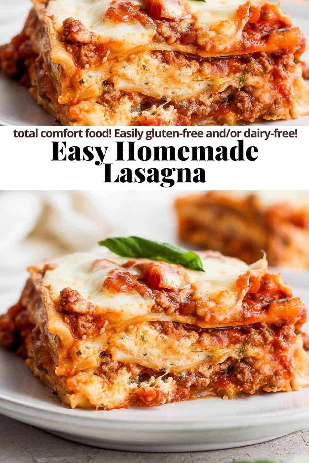 Pinterest image for homemade lasagna.
