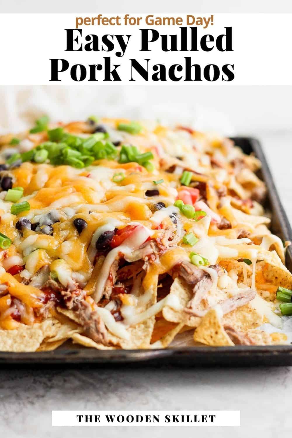 Pinterest image for pulled pork nachos.