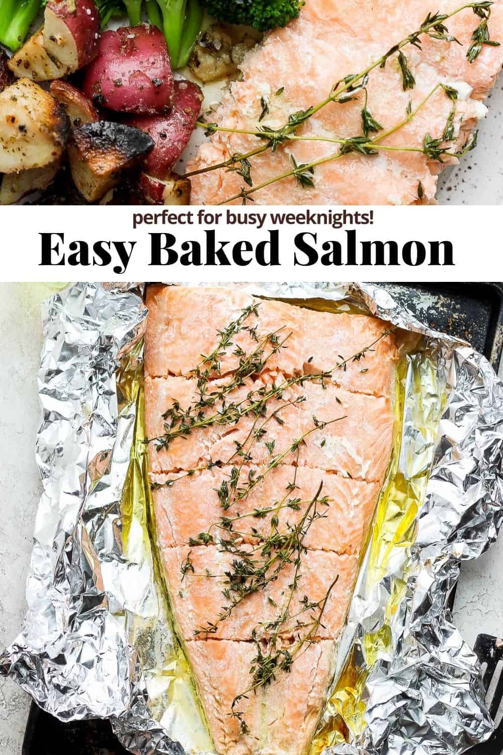 Pinterest image for easy baked salmon.