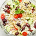 Bowl of Greek Orzo Salad.