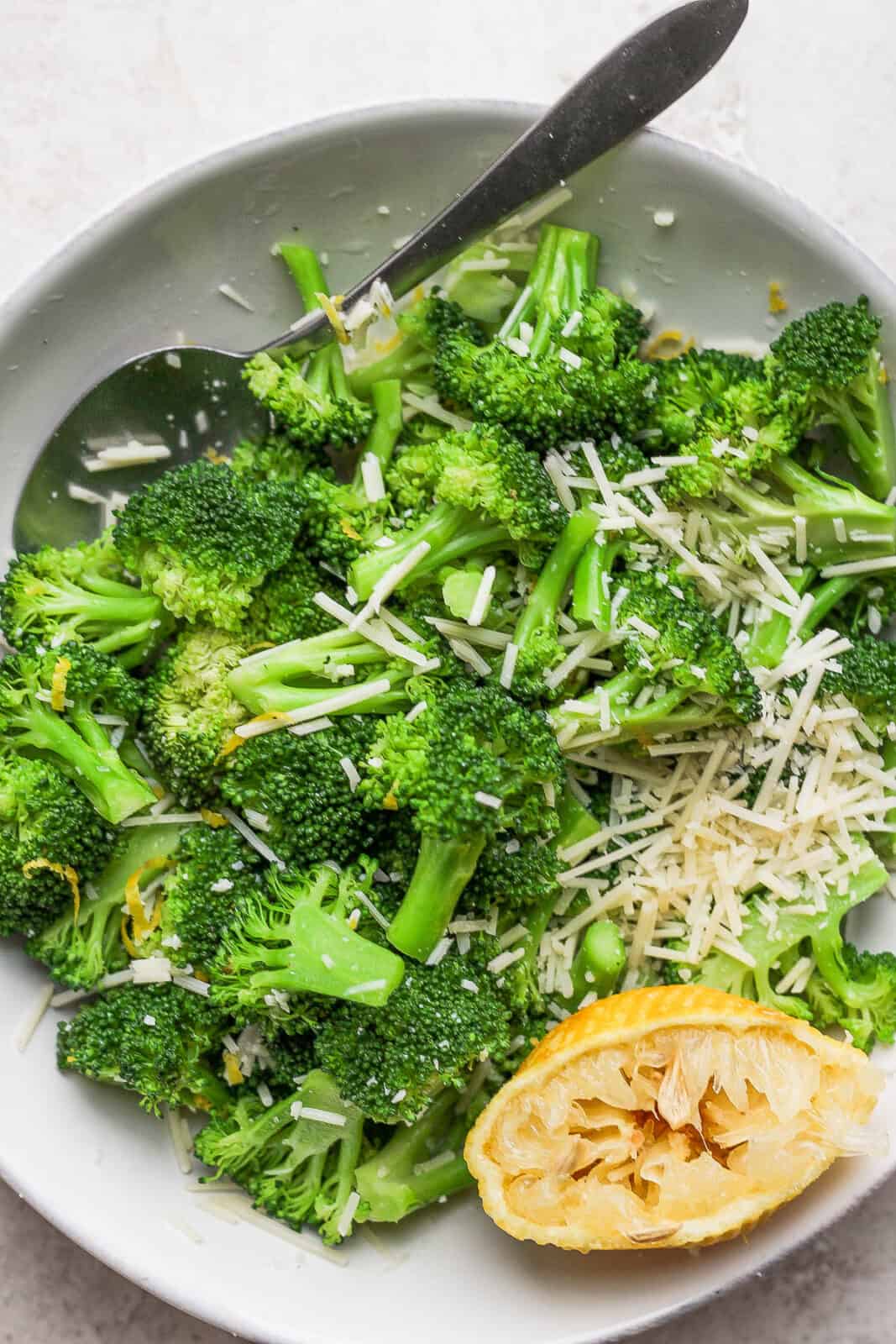 Bowl of parmesan broccoli.