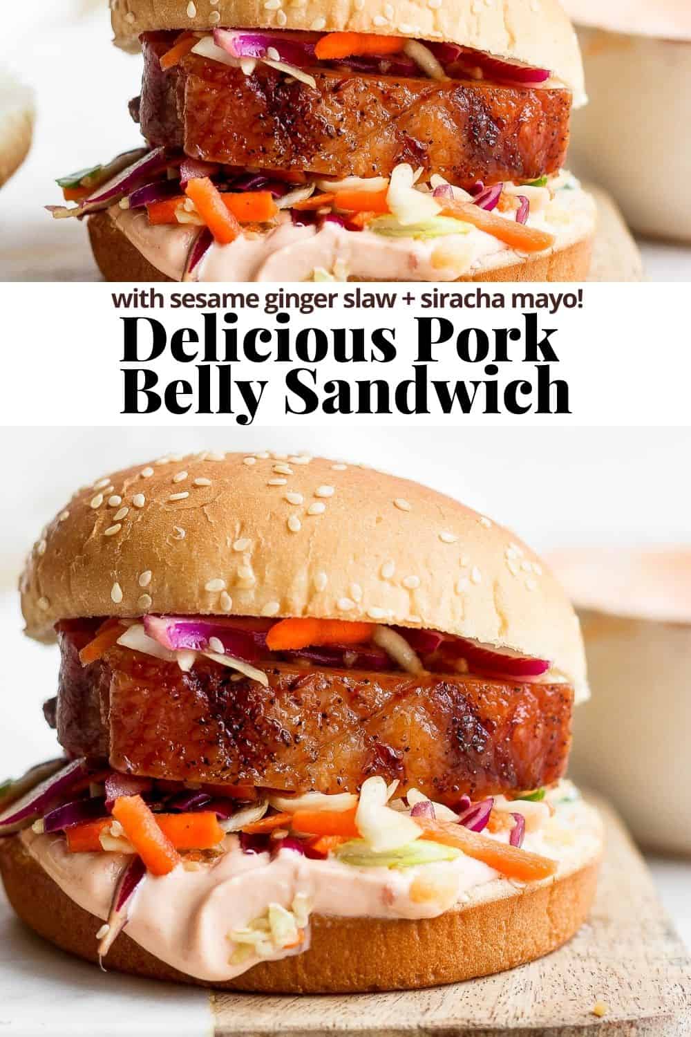 Pinterest image for pork belly sandwich.