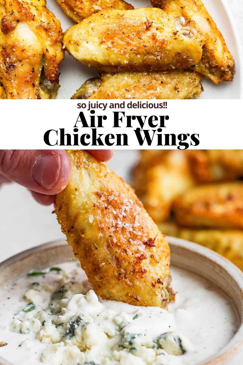 Pinterest image for air fryer chicken wings.