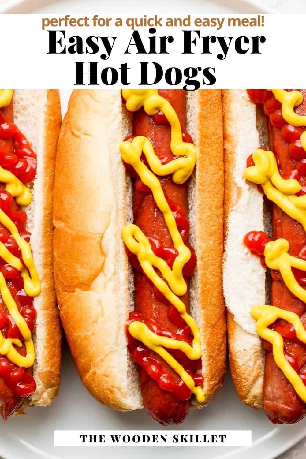 Pinterest image for air fryer hot dogs.