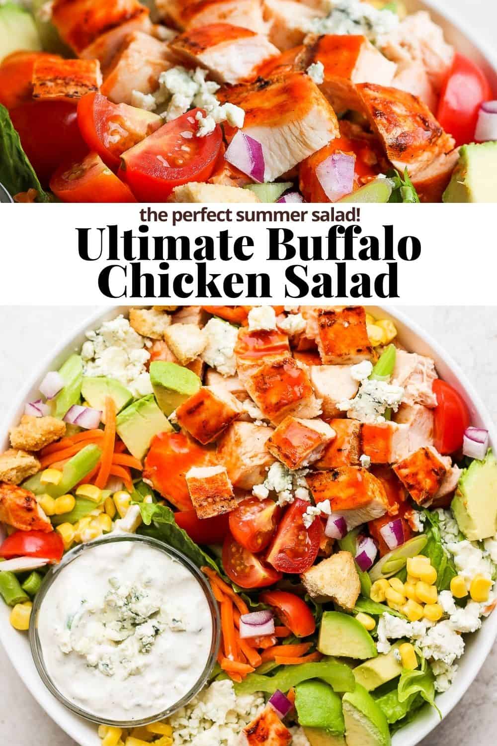 Pinterest image for an ultimate buffalo chicken salad.