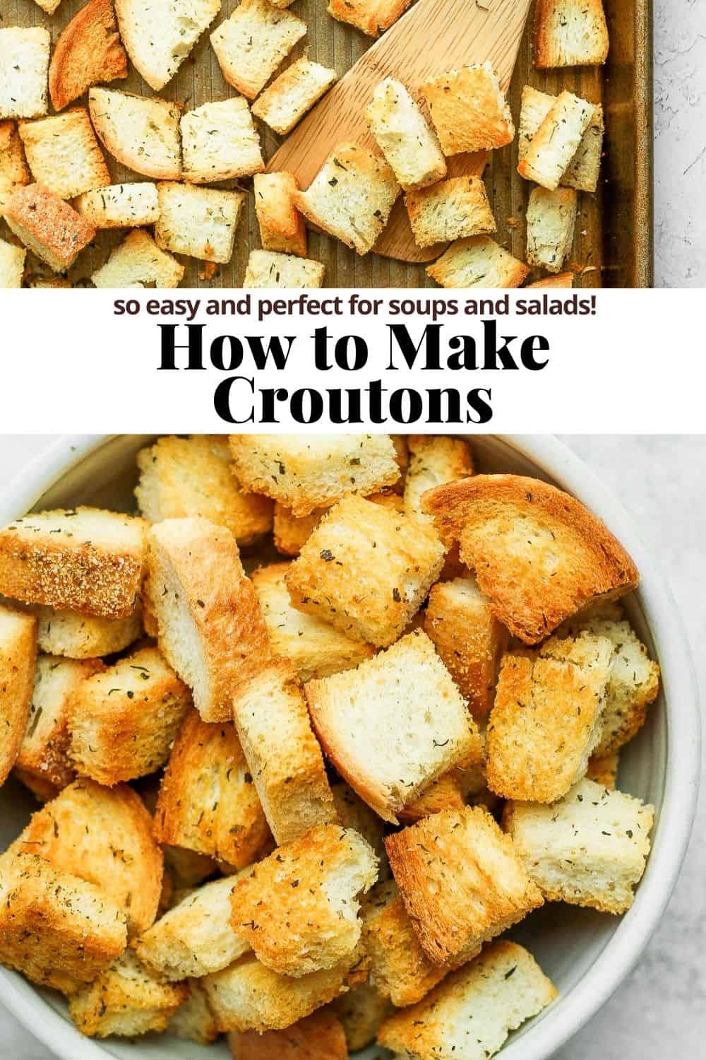 Pinterest image for how to make croutons.
