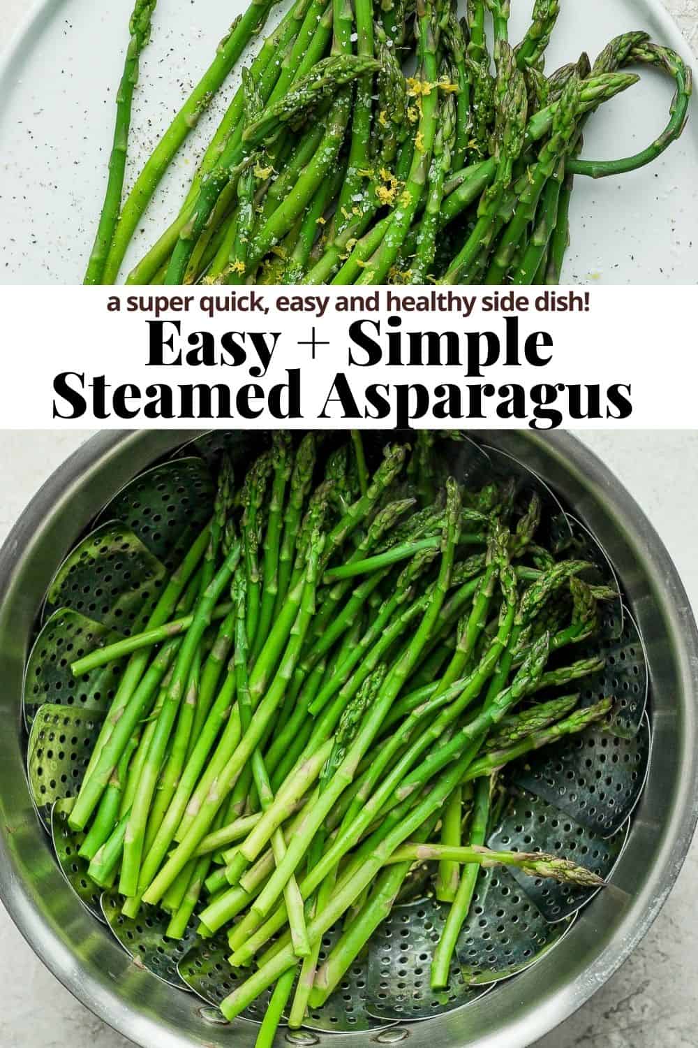Pinterest image for steamed asparagus.