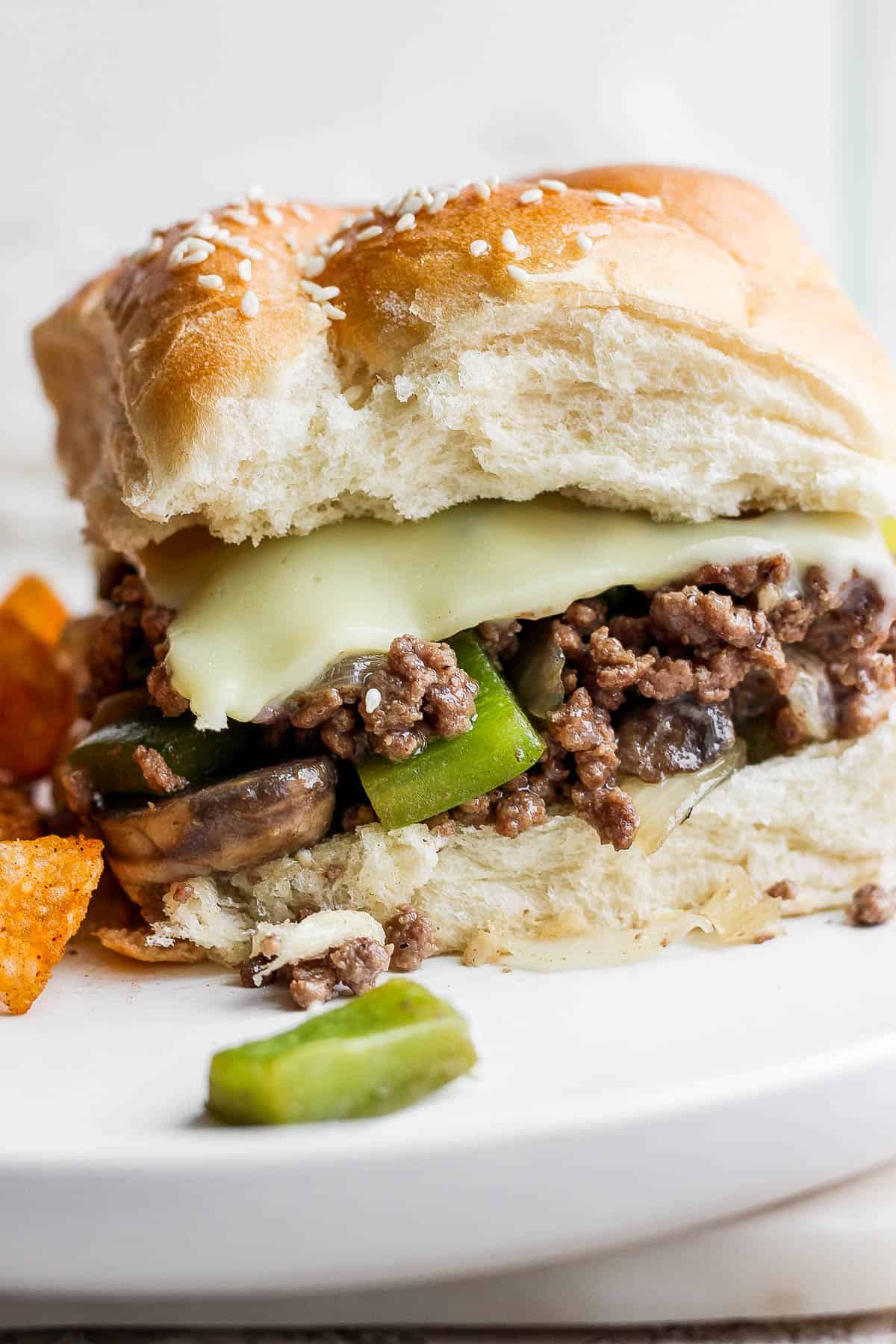 Philly Cheesesteak Sloppy Joes - The Wooden Skillet