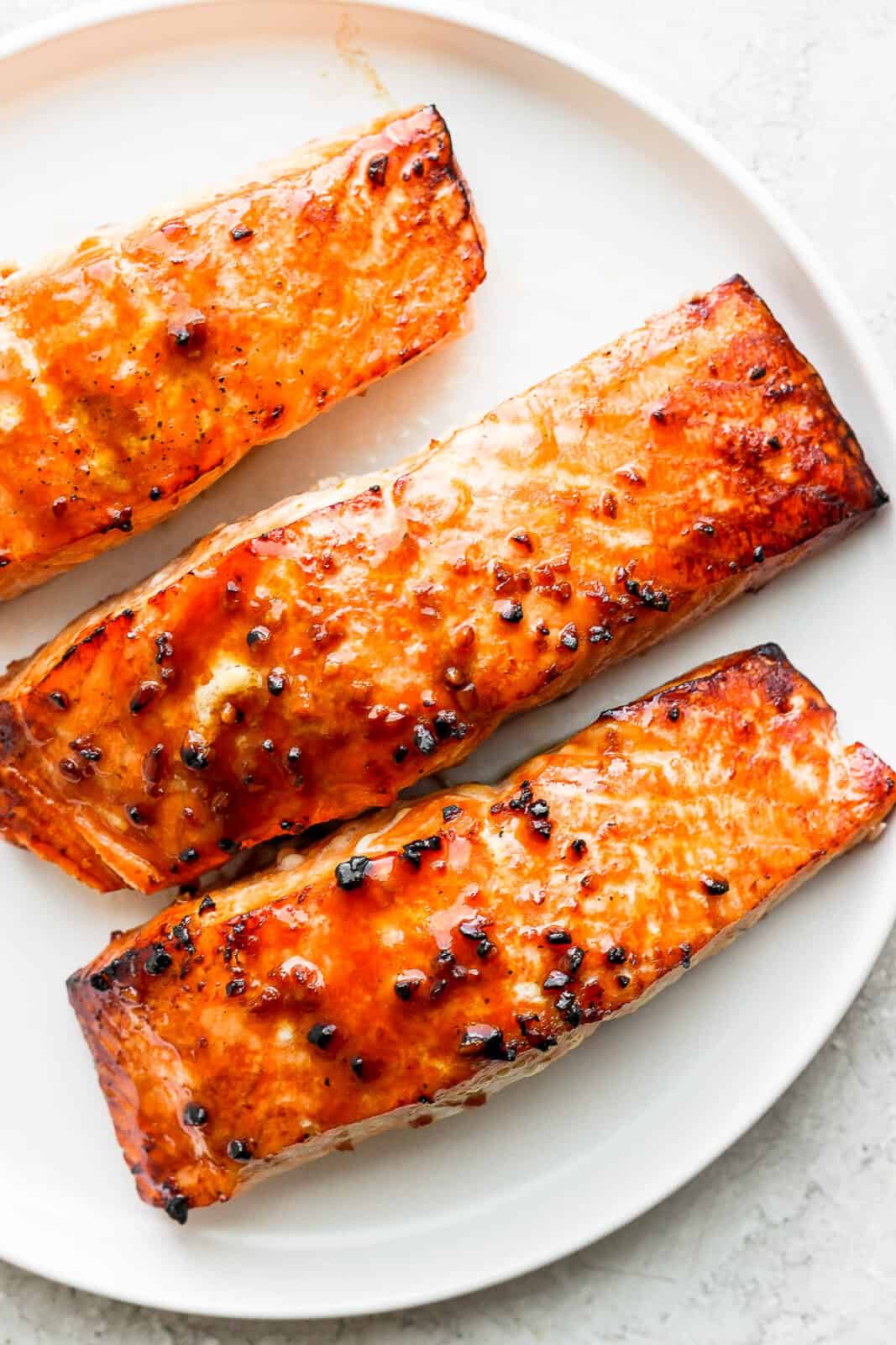 Cedar plank salmon on a plate.