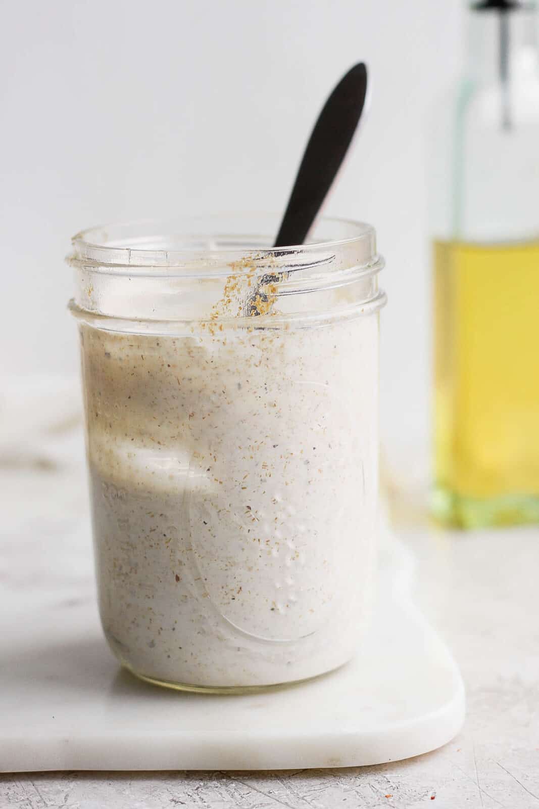 Creamy southwest salad dressing in a mason jar.