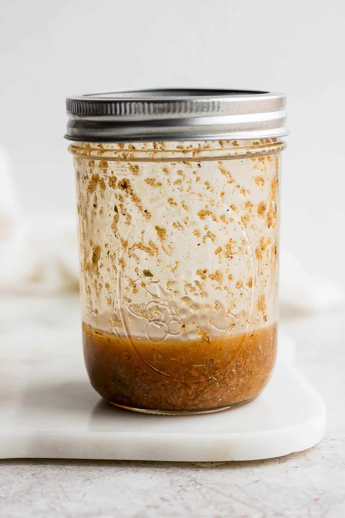 Southwest vinaigrette in a mason jar.