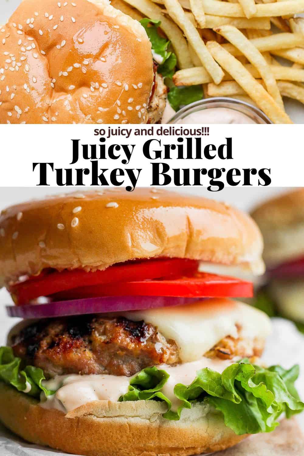 Pinterest image for juicy turkey burgers.
