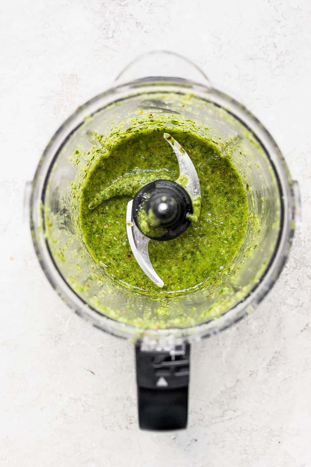 Chimichurri sauce in a food processor.