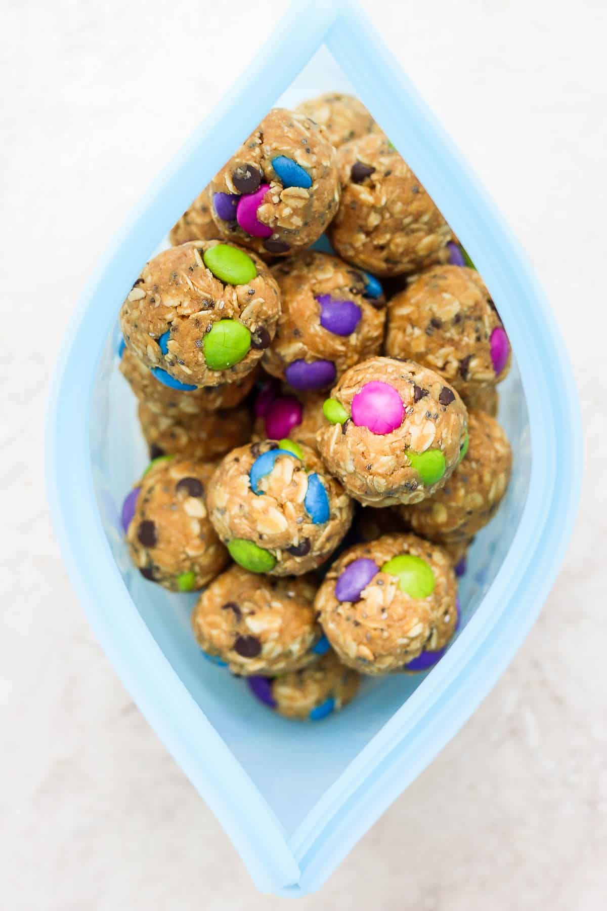 A stasher bag filled with energy balls.
