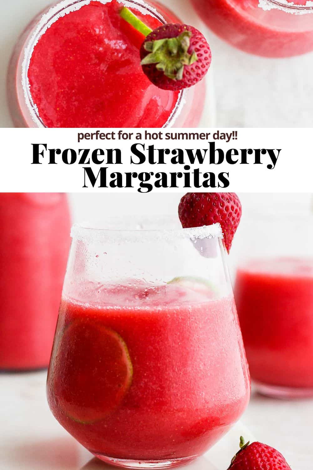 Pinterest image for frozen strawberry margaritas.