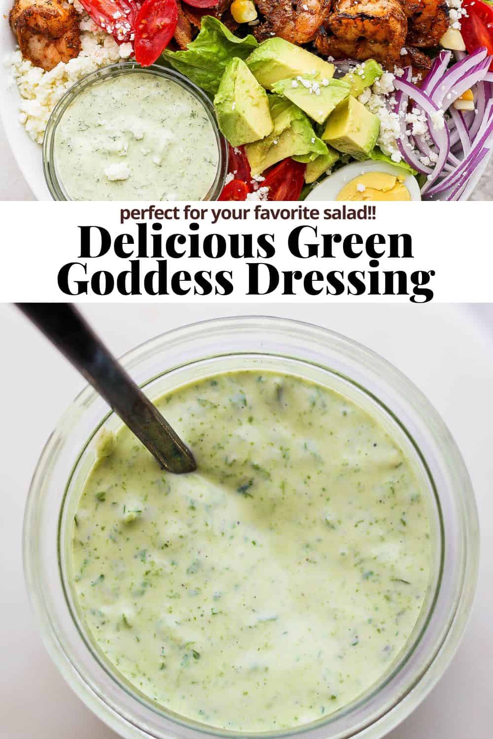 Pinterest image for green goddess dressing.
