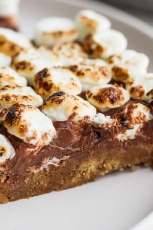 A smores bar on a plate.