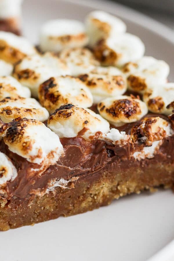 A smores bar on a plate.
