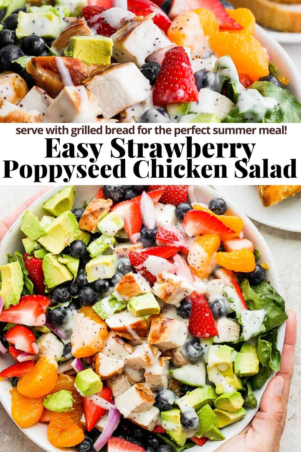 Pinterest image for strawberry chicken salad.