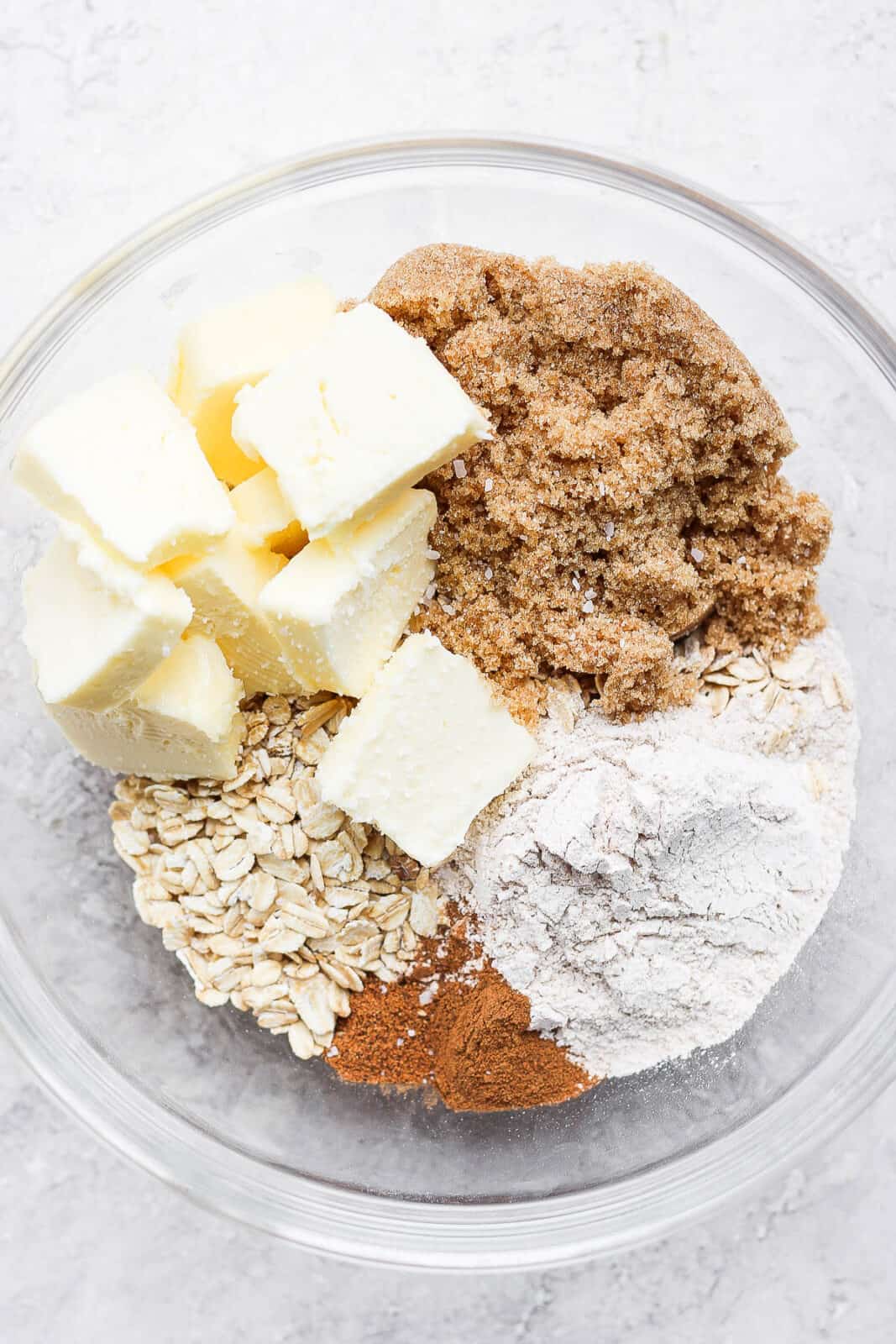 Topping ingredients in a mixing bowl.