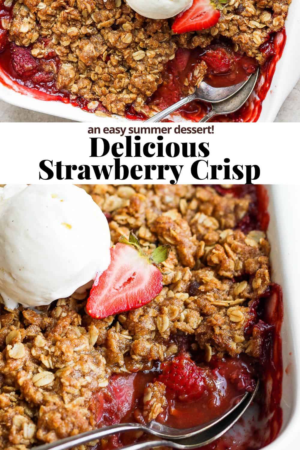 Pinterest image for strawberry crisp.