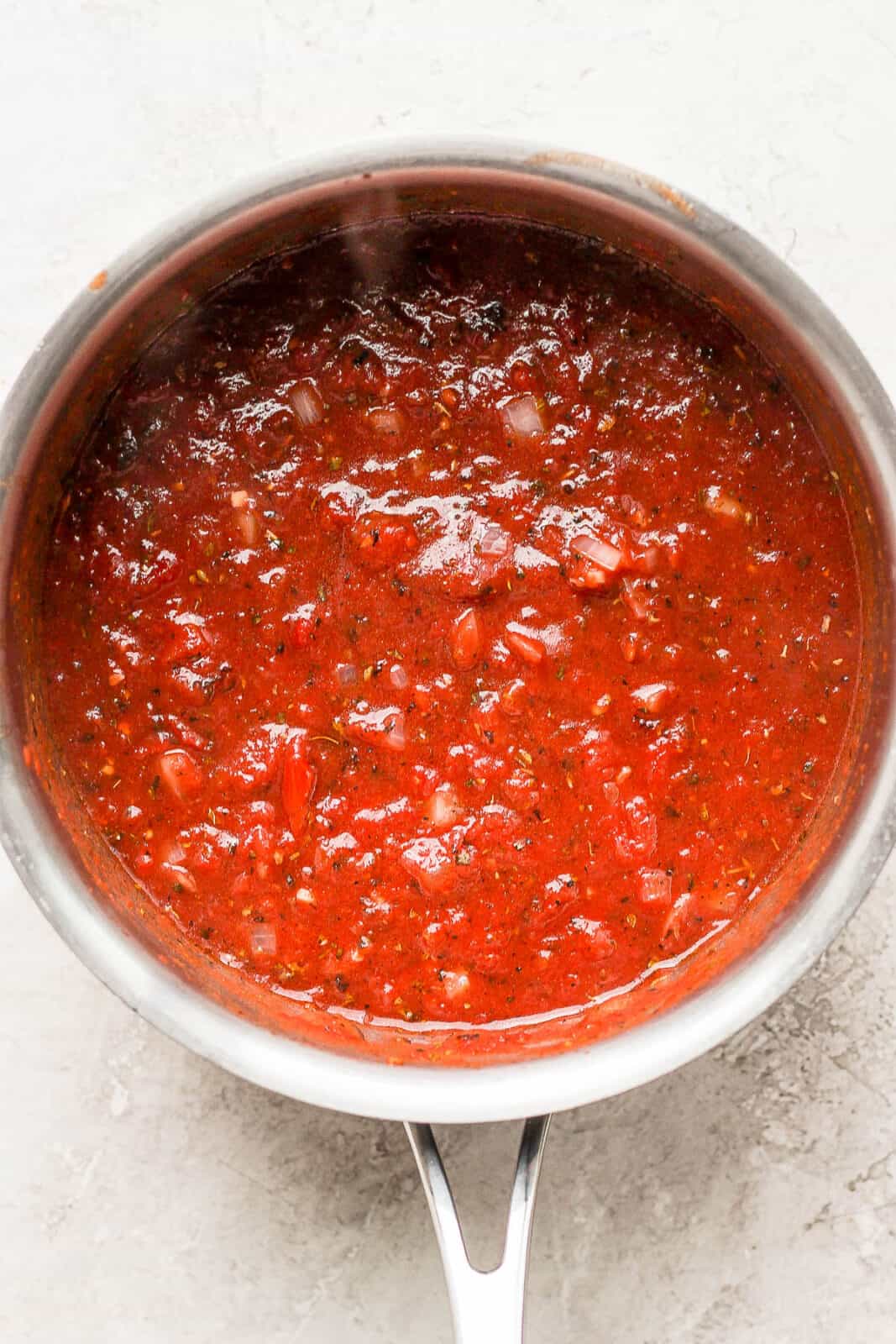 Easy pasta sauce simmering in a pan.