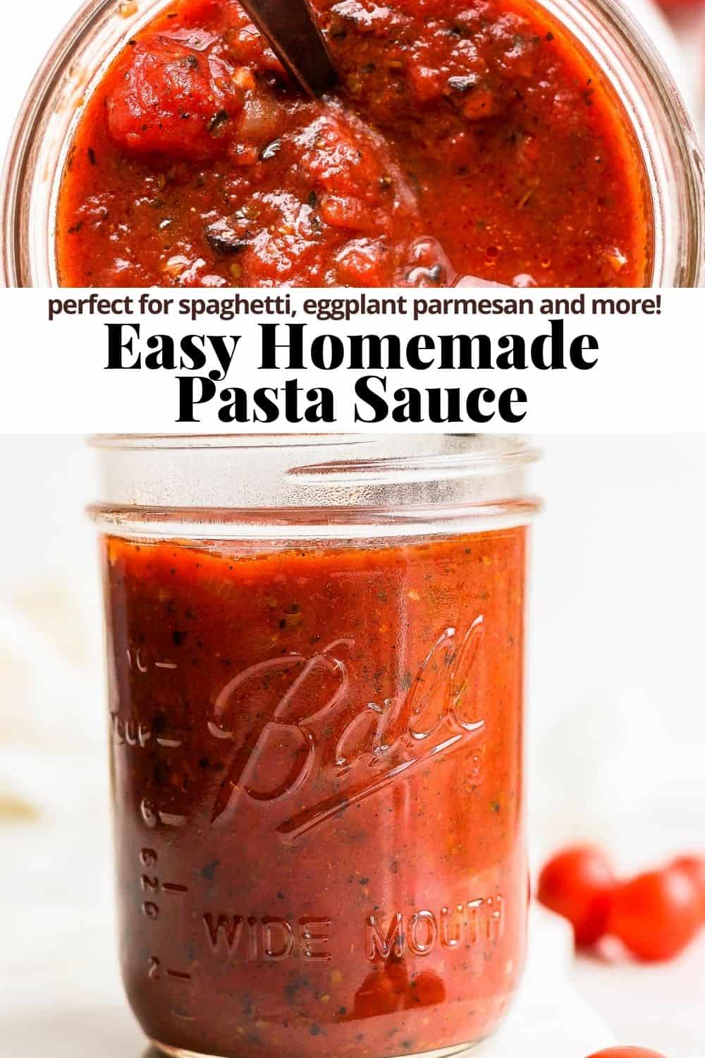 Pinterest image for an easy homemade pasta sauce.